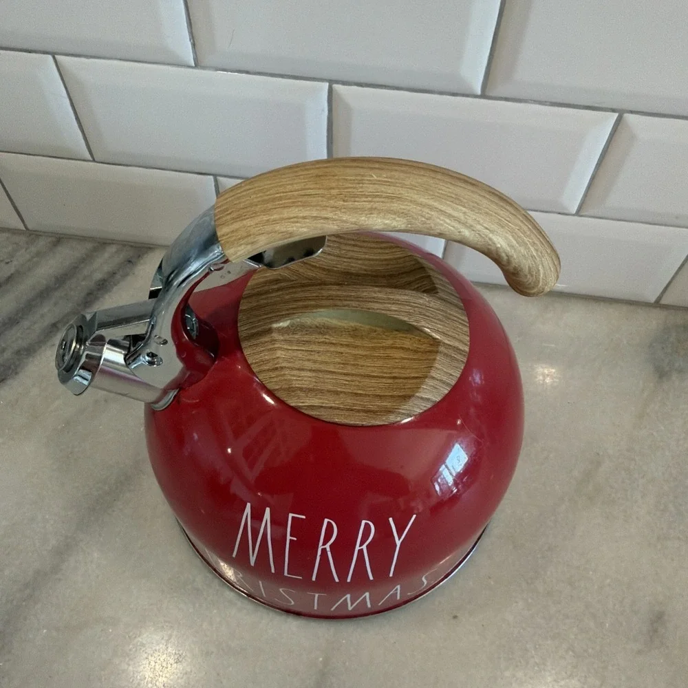 Rae Dunn Red MERRY CHRISTMAS Stainless Steel Teapot Tea Kettle GWB003
